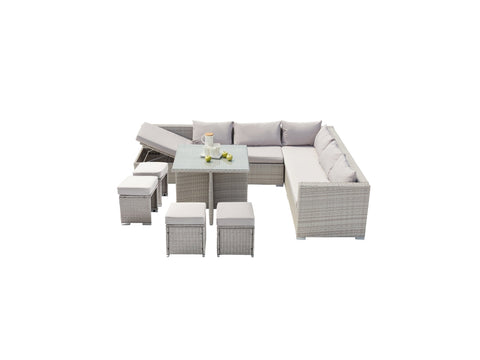 Conjunto de móveis de jardim em resina cinza para 10 lugares SAMOA 220x63 cm CONCEPT U