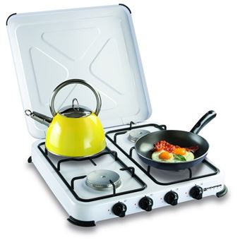 Cocina de gas portátil de 4 fuegos 4650W Blanco lacado con tapa KEMPER